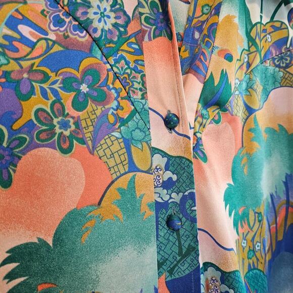 Vintage Kiyomi Hawaii 70s Dress Womens Size 10 Maxi Disco Tropical Psychedelic - Picture 5 of 14